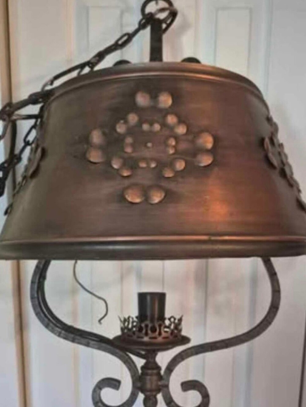 Vintage Brutalist Copper Iron Chandelier Light Fixture